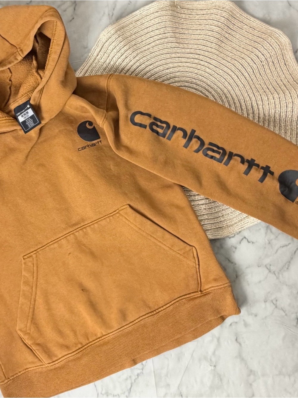 Carhartt Faded Carmel M Brown Hoodie Kids M 10-12 Workwear Pullover Sweatshirt